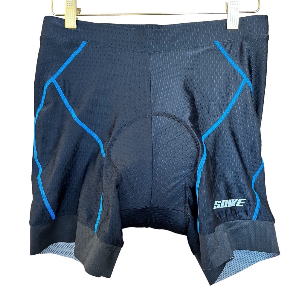 Souke Sports Cycling Shorts Mens Large Black Blue Padded Compression Workout